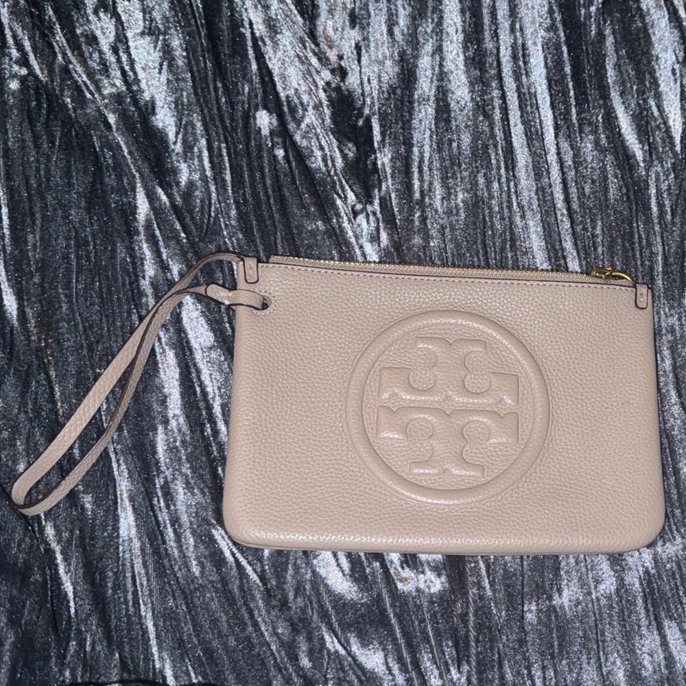 Tory Burch Tan Wristlet with Logo